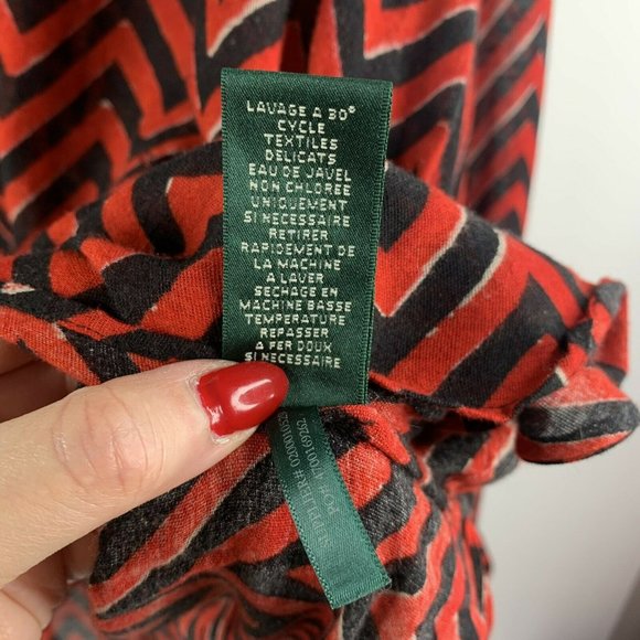 Ralph Lauren Red Black Chevron Cotton Blend Roll Tab Drawstring Tunic Top Sz 2X - Picture 9 of 10